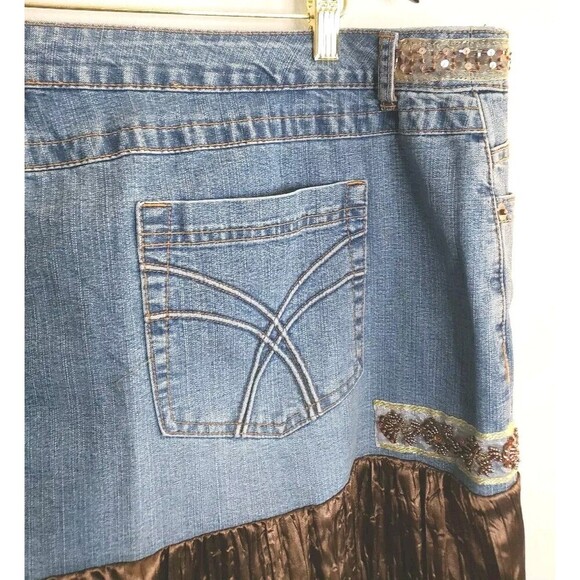 Venezia Boho Denim Skirt Women's 24 Mixed Media Western Mid Length - Picture 7 of 8